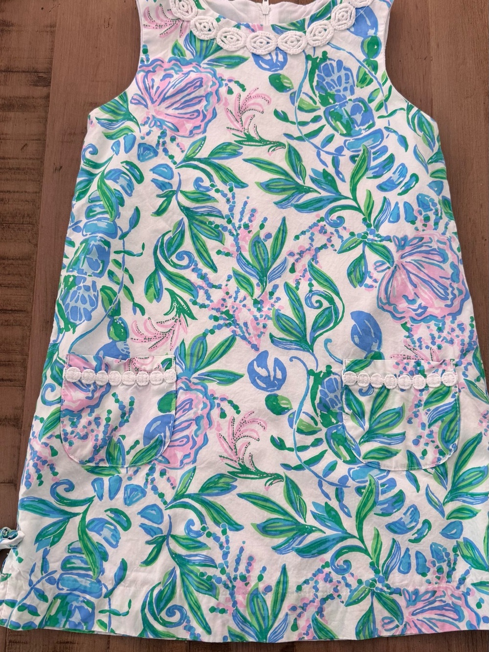 Lilly Pulitzer White Floral Shift Dress with Pink, Blue & Green Print